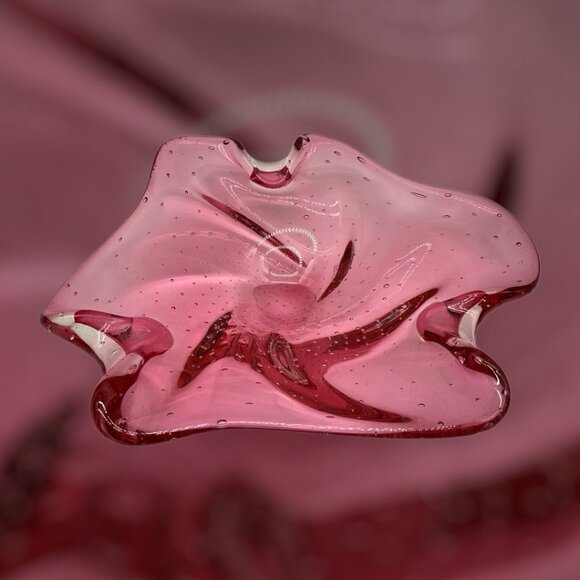 Czech Republic Vintage Art Glass Pink Bowl/Dish Hand Blown w/ Controlled Bubbles - Picture 5 of 16